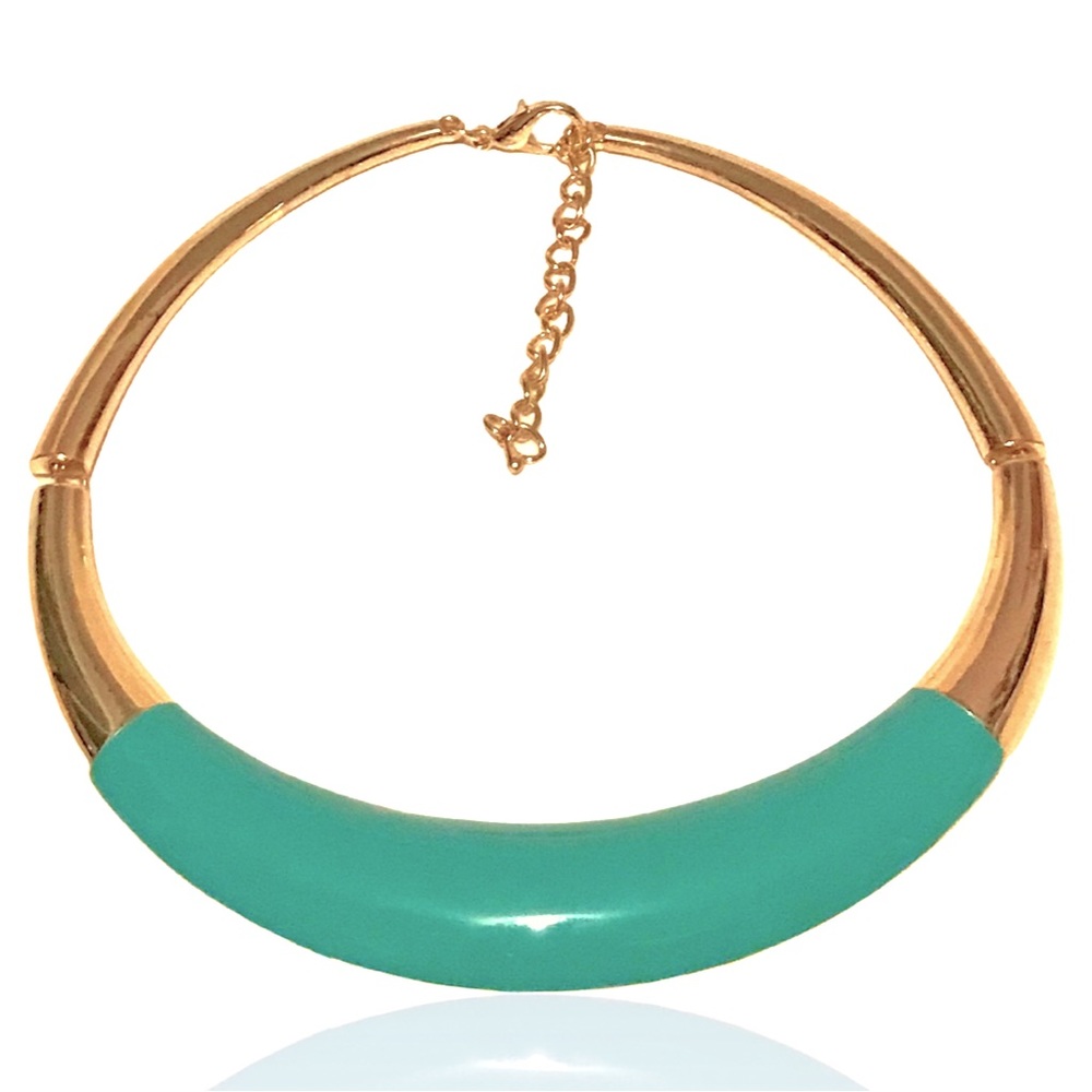Enamel Gold Tone Choker With Adjustable Chain Green